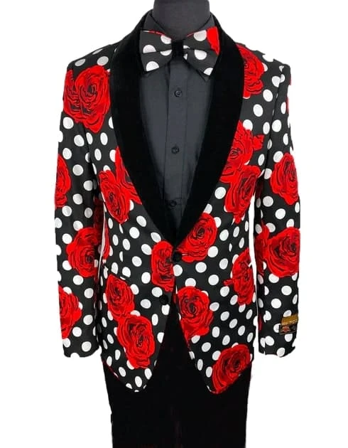 Mens Prom Tuxedo Suit Black & White Polka DotProm Suit 1 Mens Prom Tuxedo Suit Black & White Polka DotProm Suit