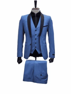 Steel Blue Tuxedo Suit With Black Shawl Lapel – 3 Piece Slim Fit Wedding & Formal Attire In Light Blue Color -Alberto Nardoni Shop BlueTuxedoSuitoriginalpicture