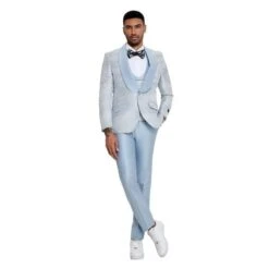 2025 Prom Special Blue Tuxedo Suit W/ Double-Breasted Vest By Tazzio -Alberto Nardoni Shop Blue Tuxedo 6