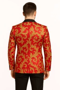 Men's Red And Gold Baroque Tuxedo Jacket With Black Satin Shawl Lapel -Alberto Nardoni Shop BoldRedandGoldBaroque