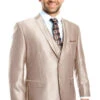 "Sharkskin Wedding Suit For Men - Two Button Vested, Champagne Light Tan" Champagne Prom 2025 Suits