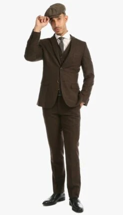 Bradford Cognac Slim Fit 3 Piece Tweed Suit -Alberto Nardoni Shop Bradford3