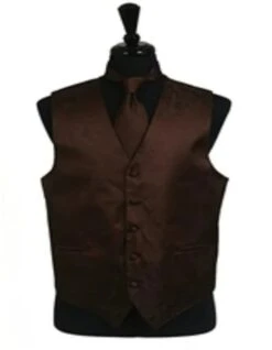 Tuxedo Vest - Wedding Vest Brown Paisley Tone On Tone Vest ~ Waistcoat ~ Waist Coat Tie Set - Men's Neck Ties - Mens Dress Tie - Trendy Mens Ties