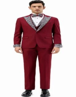 Burgundy Prom Tuxedo - Perfect Wedding Suit Vested Rhinestone Lapelled -Alberto Nardoni Shop Burgundy Prom Tuxedos