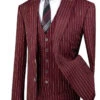 Mens Vested Gangster Pinstripe 1920's Vintage Suit In Burgundy With Gold Pinstripes -Alberto Nardoni Shop Burgundy goldGangsterPinstripeSuit