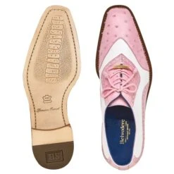 Men's Belvedere Sesto Italian Calf & Ostrich Quill Wingtip Dress Shoe In Pink & White -Alberto Nardoni Shop COGNAC78