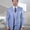 Mens Vested Classic Fit Double Breasted Vest Suit In Light Blue Plaid -Alberto Nardoni Shop COPENO BLUE