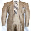Plaid Suit For Summer - Khaki Color Suit - Camel Suit With Double Breasted Vest In Dark Tan Color -Alberto Nardoni Shop Camel Suit