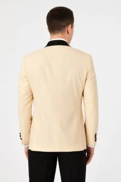 Mens Champagne Light Tan Tuxedo Jacket With Black Shawl Lapel – Classic One-Button Formal Dinner Jacket - Nude Color -Alberto Nardoni Shop Champaign Light Tan Tuxedo