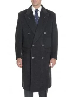 Mens Black Overcoat - Black Double Breasted Overcoat - Full Length Classic Fit Topcoat In Australian Wool Fabric In 7 Colors