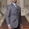 Mens Classic 3pc Two Button Solid Charcoal Extra Fine Italian Fabric Suit -Alberto Nardoni Shop Charcoal Suit