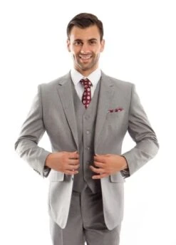 Grey Wool Modern Fit 3 Piece2 Button Suit