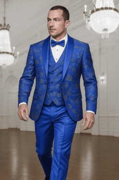 Men's Royal Blue Paisley Lace Print Tuxedo With Double Breasted Vest – Prom & Wedding Suit -Alberto Nardoni Shop ChatGPTImageJul2 2025 10 13 09AM