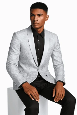 Men’s Silver Grey Tonal Paisley Tuxedo Jacket – Slim Fit Wedding & Prom Blazer -Alberto Nardoni Shop ChatGPTImageJun30 2025 11 01 38AM