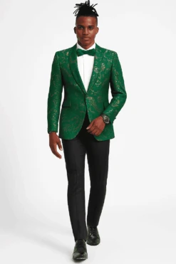 Men's Slim Fit Hunter Green And Gold Paisley Prom And Wedding Tuxedo Jacket -Alberto Nardoni Shop ChatGPT Image Jul 2 2025 02 48 31 PM