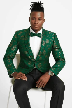 Men's Slim Fit Hunter Green And Gold Paisley Prom And Wedding Tuxedo Jacket -Alberto Nardoni Shop ChatGPT Image Jul 2 2025 02 50 10 PM