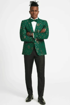 Men's Slim Fit Hunter Green And Gold Paisley Prom And Wedding Tuxedo Jacket -Alberto Nardoni Shop ChatGPT Image Jul 2 2025 02 52 52 PM