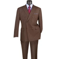 Mens Brown Pinstripe Double-Breasted Suit – Classic 6-Button Business And Vintage Style -Alberto Nardoni Shop Classic 6 Button Business