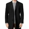 Mens Black Overcoat - Wool Single Breasted Men's Car Coat Mid Length Three Quarter Length Coat Black Long Jacket