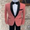 Men’s Coral Pink Tuxedo Jacket With Black Satin Shawl Lapel Velvet Fabric – Modern Slim Fit Formal Blazer 3 Men’s Coral Pink Tuxedo Jacket With Black Satin Shawl Lapel Velvet Fabric – Modern Slim Fit Formal Blazer -Alberto Nardoni Shop CoralPinkmens