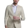 "Tan Linen Men's Beach Wedding Suit - Two Button Peak Lapel Style"