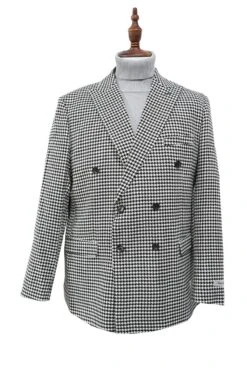 Black Houndstooth Hybrid Fit Double Breasted Jacket