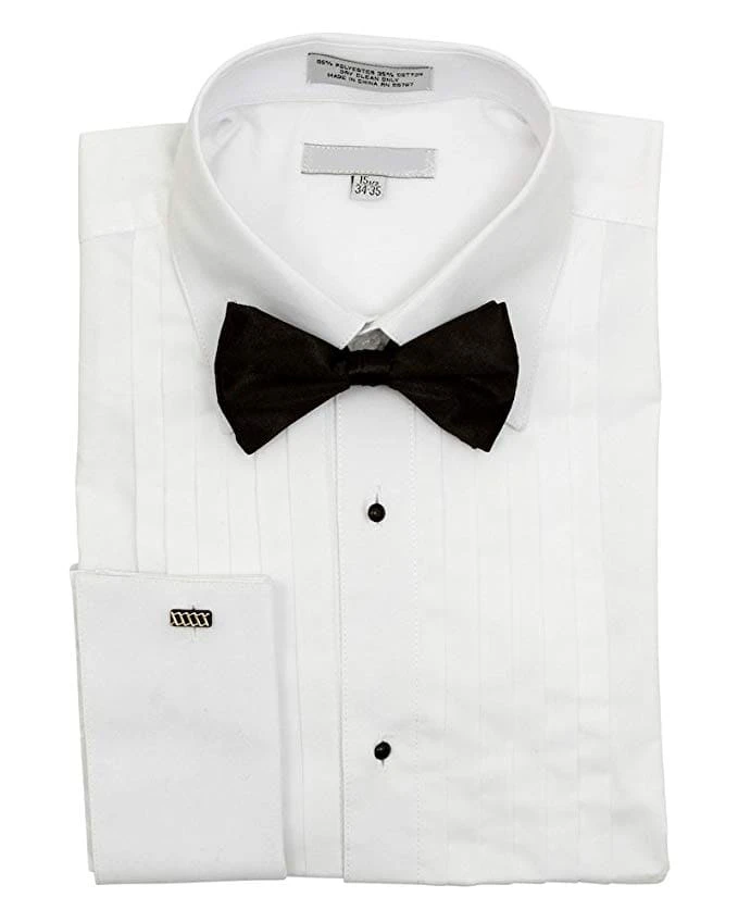 "White Tuxedo Shirt & Bowtie Set - Men's Regular Fit, Point Collar" 1 "White Tuxedo Shirt & Bowtie Set - Men's Regular Fit, Point Collar"