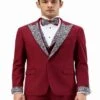 Dark Red - Maroon Wine Prom Tuxedo - Perfect Wedding Suit Vested Rhinestone Lapelled