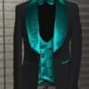 Black And Teal Blue Tuxedo - Wedding Groom Suit + Bowtie & Vest
