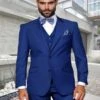 Cobalt Blue Suit - Men's Designer Vested Modern Fit Wool Wedding Sapphire Blue Business Suit -Alberto Nardoni Shop Design Sapphire Blue