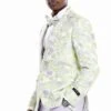 Mens One Button Paisley Floral Print Wedding Dinner Jacket Tuxedo Suit In Lilac