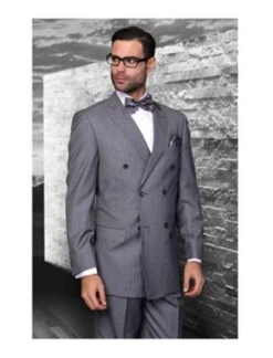 Double Breasted Pinstripe Suit - Statement Confidence Charcoal Grey Double Breasted Pinstripe Men's Italian Design Suit - Color: Dark Grey Suit