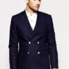 Black Or Navy Blue Men's Double Breasted Suits Jacket Slim Fit 4 Buttons Style Fabric Blazer Sport Coat