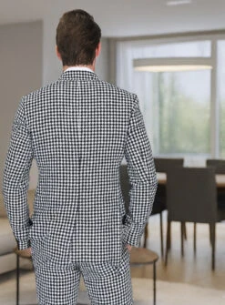 Double Breasted Suits - Vested Suits Wool Fabric- Black Houndstooth Suit -Alberto Nardoni Shop Double Breasted Suits Vested Suits Wool Fabric Black Houndstooth Suit 3