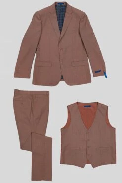 "Sharkskin Business Wedding Suit - Men's Hybrid Fit Two-Button Vested In Mauve Pink"