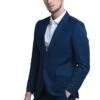 "Navy Men's Summer Linen Wedding Suit With Two Button Peak Lapel"