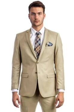 "Tan Slim Fit 2 Button Wedding Suit For Men - Basic Style"
