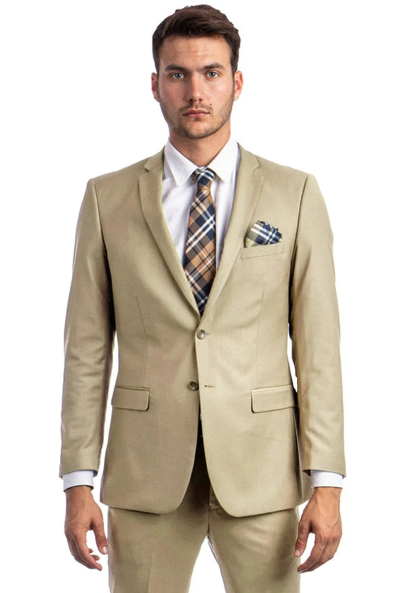 "Tan Slim Fit 2 Button Wedding Suit For Men - Basic Style" 1 "Tan Slim Fit 2 Button Wedding Suit For Men - Basic Style"