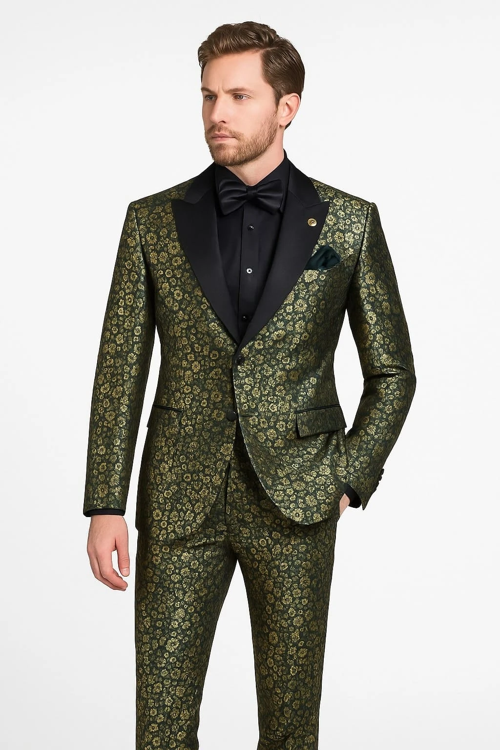 Emerald Green And Gold Floral Tuxedo Suit For Men Perfect Prom Or Wedding Suit 1 Emerald Green And Gold Floral Tuxedo Suit For Men Perfect Prom Or Wedding Suit