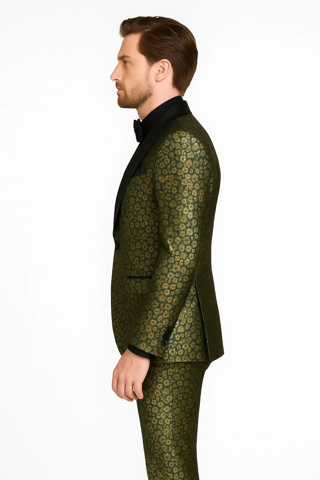 Emerald Green And Gold Floral Tuxedo Suit For Men Perfect Prom Or Wedding Suit 3 Emerald Green And Gold Floral Tuxedo Suit For Men Perfect Prom Or Wedding Suit - Image 3