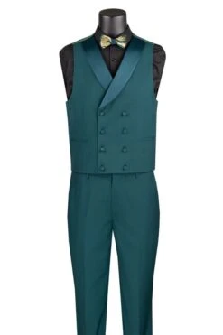 Dark Green Tuxedo - Men's Shiny Paisley Jacquard Vested Wedding Emerald Green Prom Tuxedo