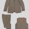 "Sharkskin Men's Hybrid Fit Two Button Vested Business & Wedding Suit - Tan"