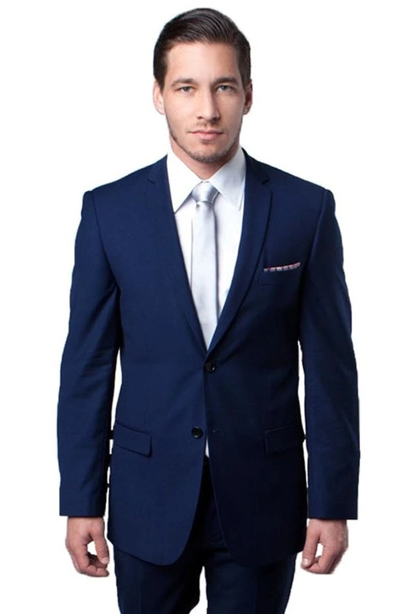 "Dark Blue Slim Fit Men's Wedding Suit - Basic 2 Button Style" 1 "Dark Blue Slim Fit Men's Wedding Suit - Basic 2 Button Style"