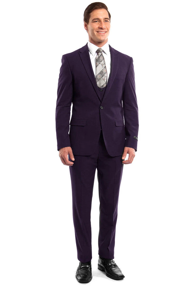 "Eggplant Men's Wedding & Prom 2025 Suit - One Button, Peak Lapel, Skinny Fit With Lowcut Vest" 2 "Eggplant Men's Wedding & Prom 2025 Suit - One Button, Peak Lapel, Skinny Fit With Lowcut Vest" - Image 2