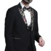 Mens One Button Vested Prom And Wedding Tuxedo Floral Peak Lapel Black