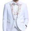 Mens One Button Vested Prom And Wedding Tuxedo In White With Floral Peak Lapel -Alberto Nardoni Shop Floral Peak Lapel White