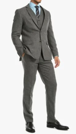 York Grey Slim Fit 3 Piece Herringbone Suit -Alberto Nardoni Shop GREY23