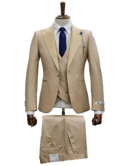 Giovanni Testi 1 Button Peak Lapel 3 Piece Tuxedo GT1PA+V-1501 Sand / Tan