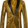 Glitter Tuxedo Dinner Jacket - Sequin Blazer - Gold Flashy Stage Albertonardoni Sport Coat