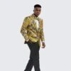Gold Suit For Prom - Gold Blazer + Matching Pants + Gold Floral Tuxedo Jacket Slim Fit - Wedding - Prom -Alberto Nardoni Shop Gold Floral Tuxedo Jacket2